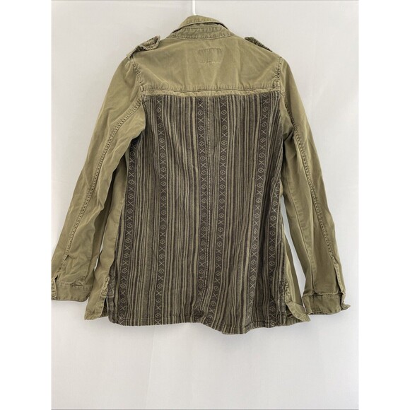 Zara‎ Womens Military Jacket Olive Green Striped Back Panel Shacket Pockets M - Picture 10 of 11